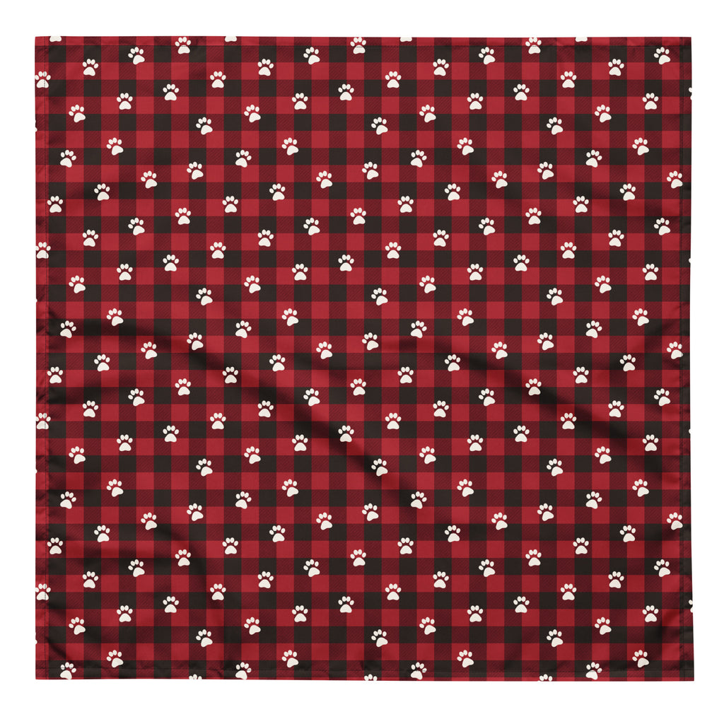 Red Buffalo Plaid Paws Dog Bandana – Large, laid flat