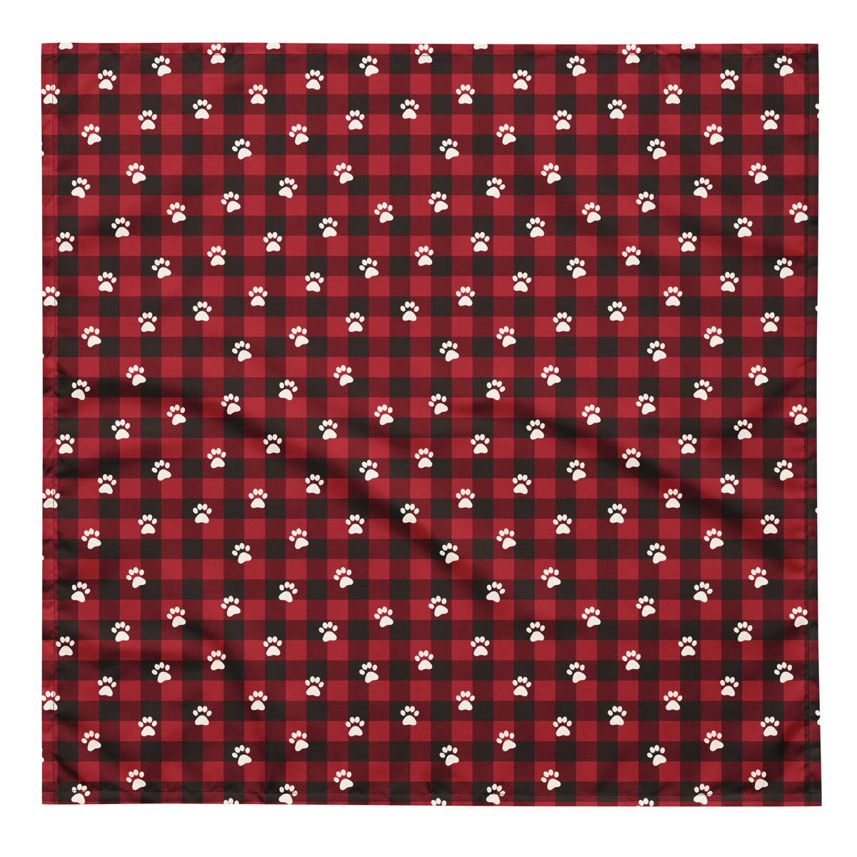 Red Buffalo Plaid Paws Dog Bandana – Large, laid flat