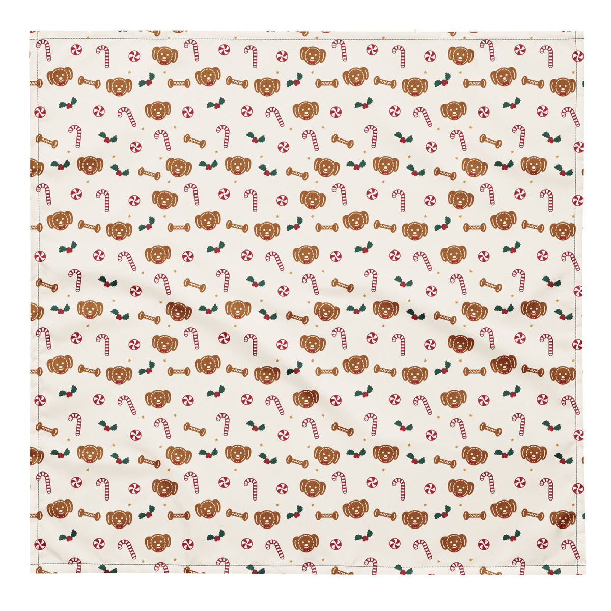 Gingerbread Pup Dog Bandana – Large, laid flat