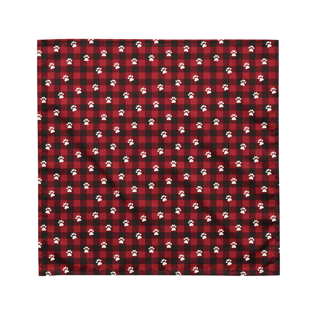 Red Buffalo Plaid Paws Dog Bandana – Medium, laid flat