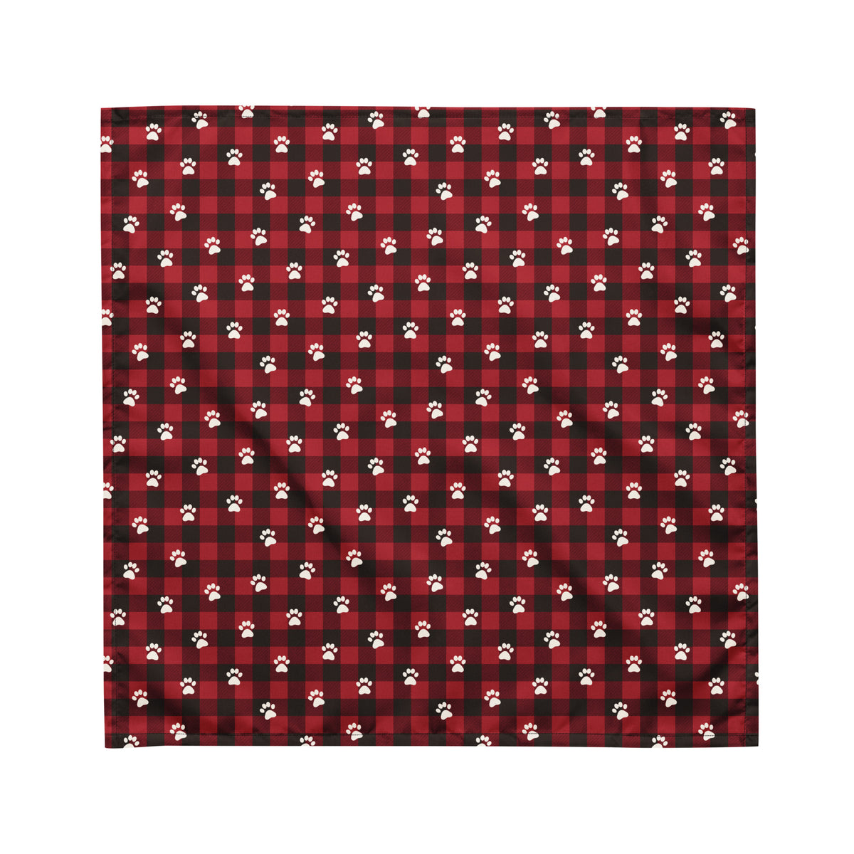 Red Buffalo Plaid Paws Dog Bandana – Medium, laid flat