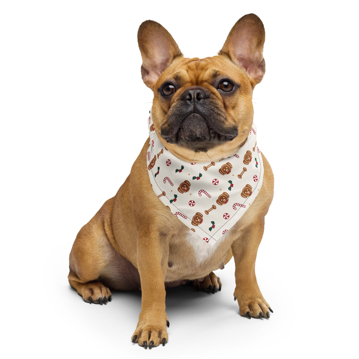 Gingerbread Pup Dog Bandana – French bulldog wearing it