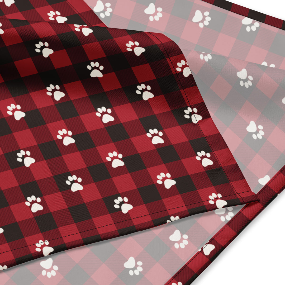Red Buffalo Plaid Paws Dog Bandana – fabric close-up