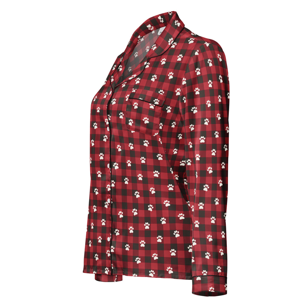 Red Buffalo Plaid Paws Matching Pajama Top – front view
