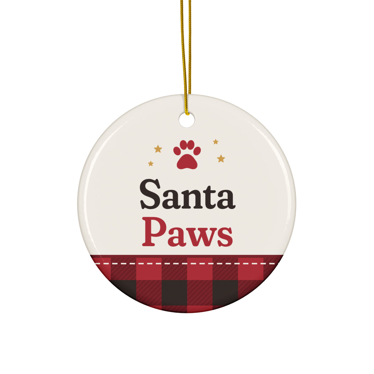 "Santa Paws" Ceramic Dog Ornament – front