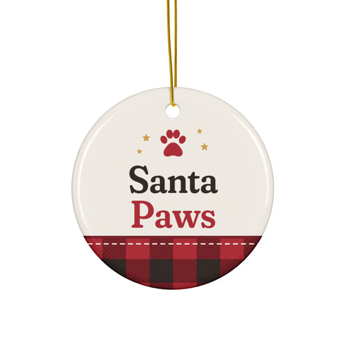 "Santa Paws" Ceramic Dog Ornament – front