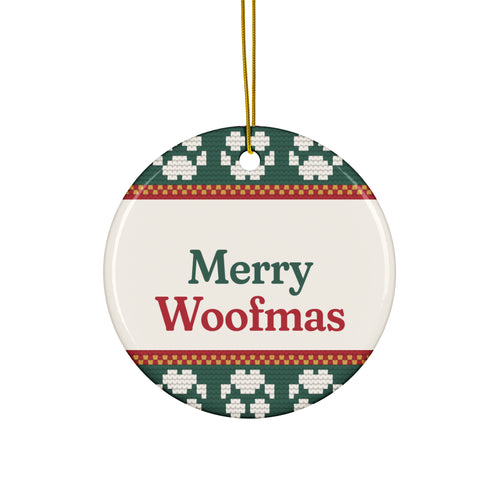 "Merry Woofmas" Ceramic Dog Ornament – front
