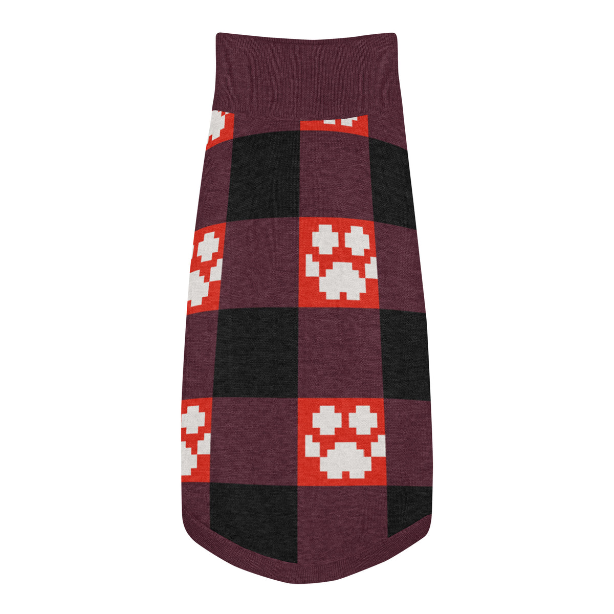 Red Buffalo Plaid Paws Knitted Dog Sweater – size 2XL, top view