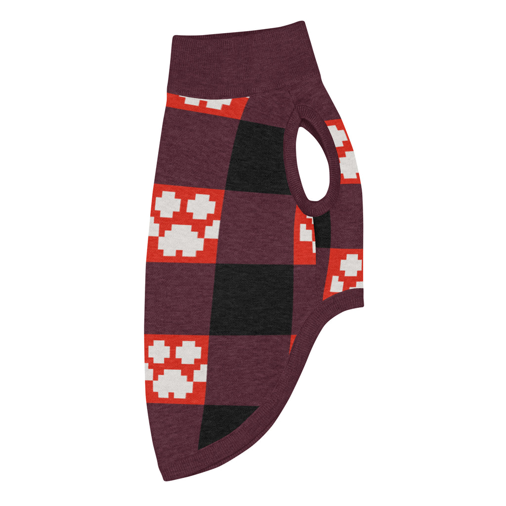 Red Buffalo Plaid Paws Knitted Dog Sweater – size 2XL, right side