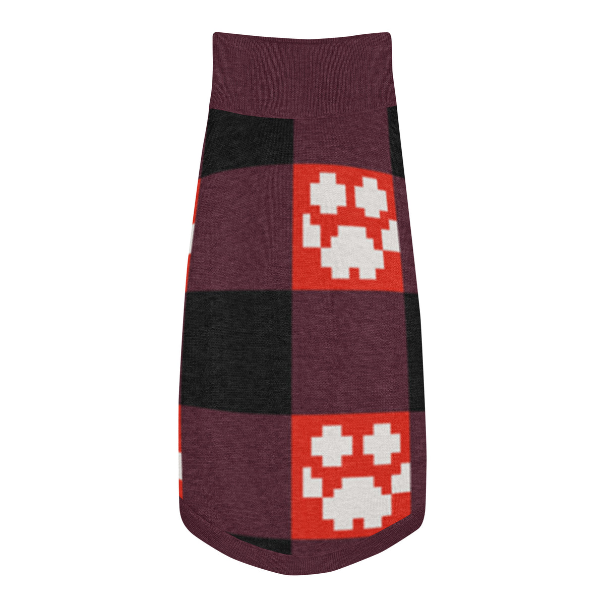 Red Buffalo Plaid Paws Knitted Dog Sweater – size 2XS, top view