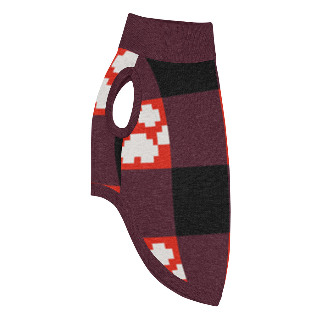 Red Buffalo Plaid Paws Knitted Dog Sweater – size 2XS, left side