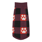 Red Buffalo Plaid Paws Knitted Dog Sweater – size L, top view