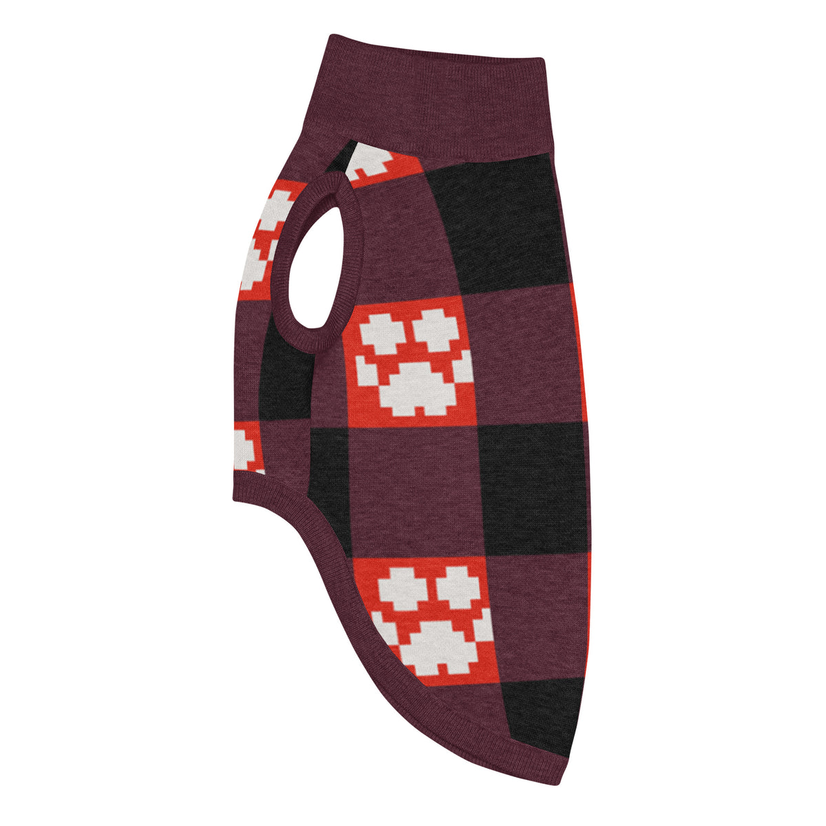 Red Buffalo Plaid Paws Knitted Dog Sweater – size L, left side