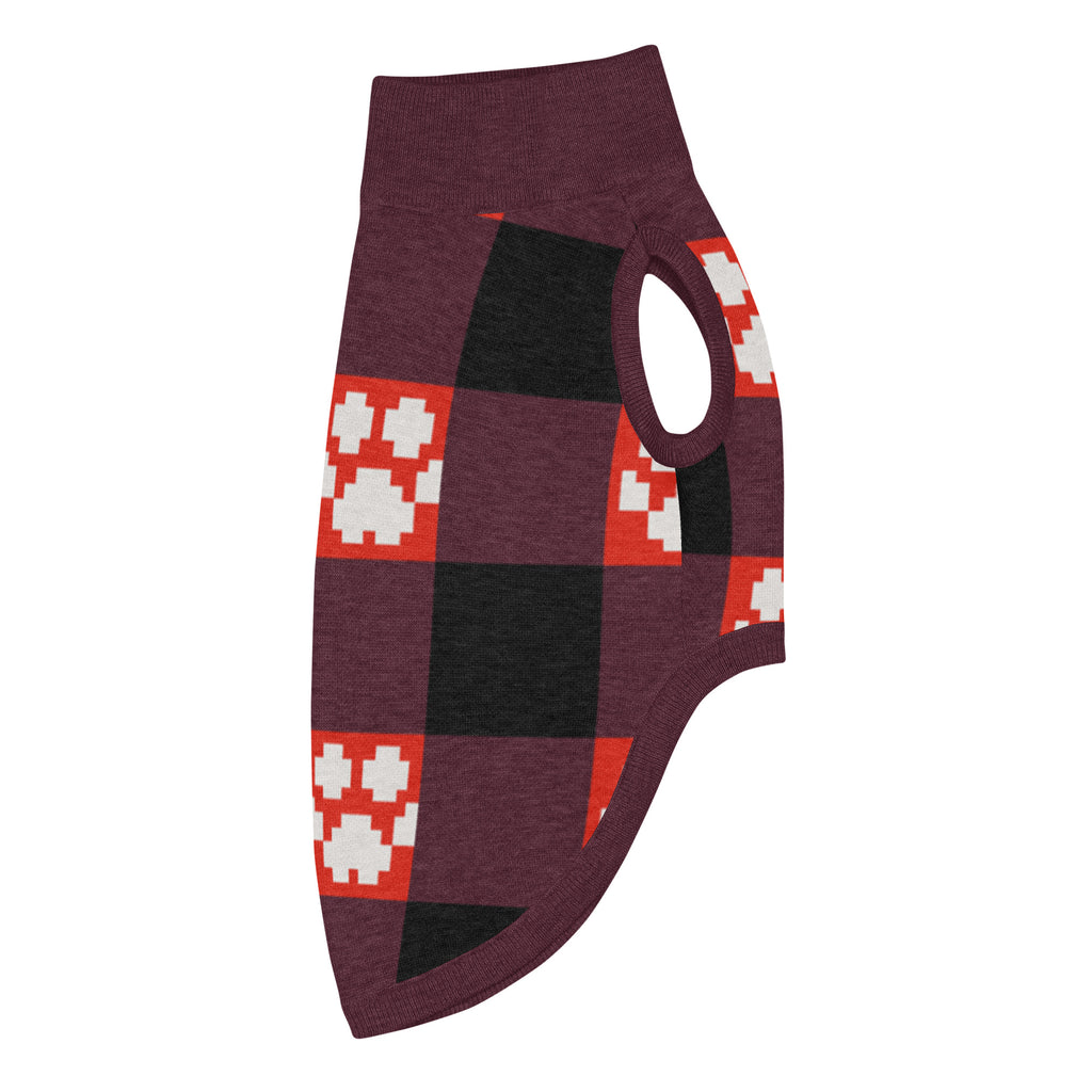 Red Buffalo Plaid Paws Knitted Dog Sweater – size L, right side