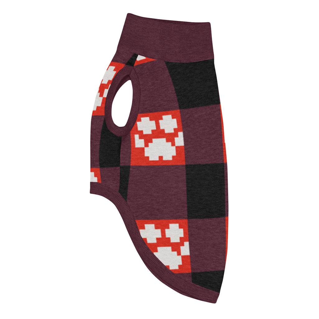 Red Buffalo Plaid Paws Knitted Dog Sweater – size M, left side