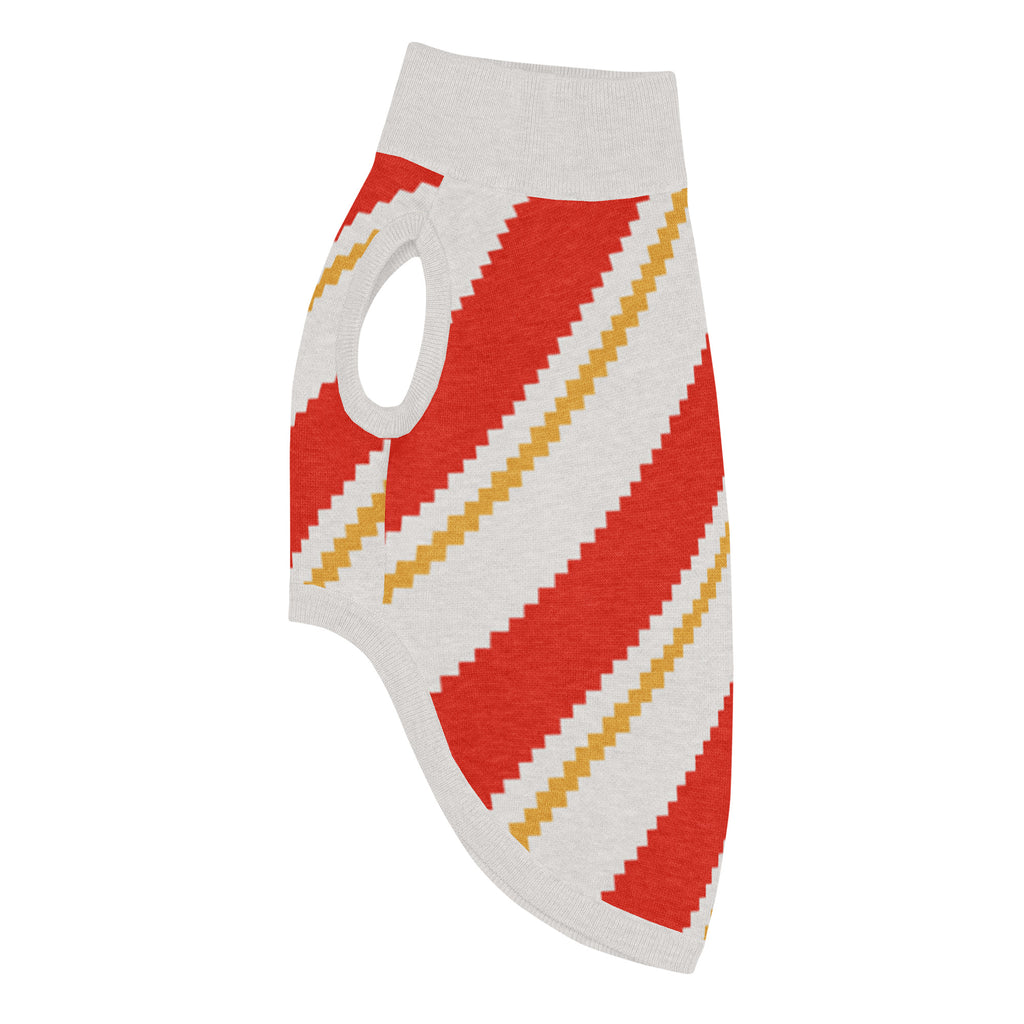 Candy Cane Lane Knitted Dog Sweater – size M, left side