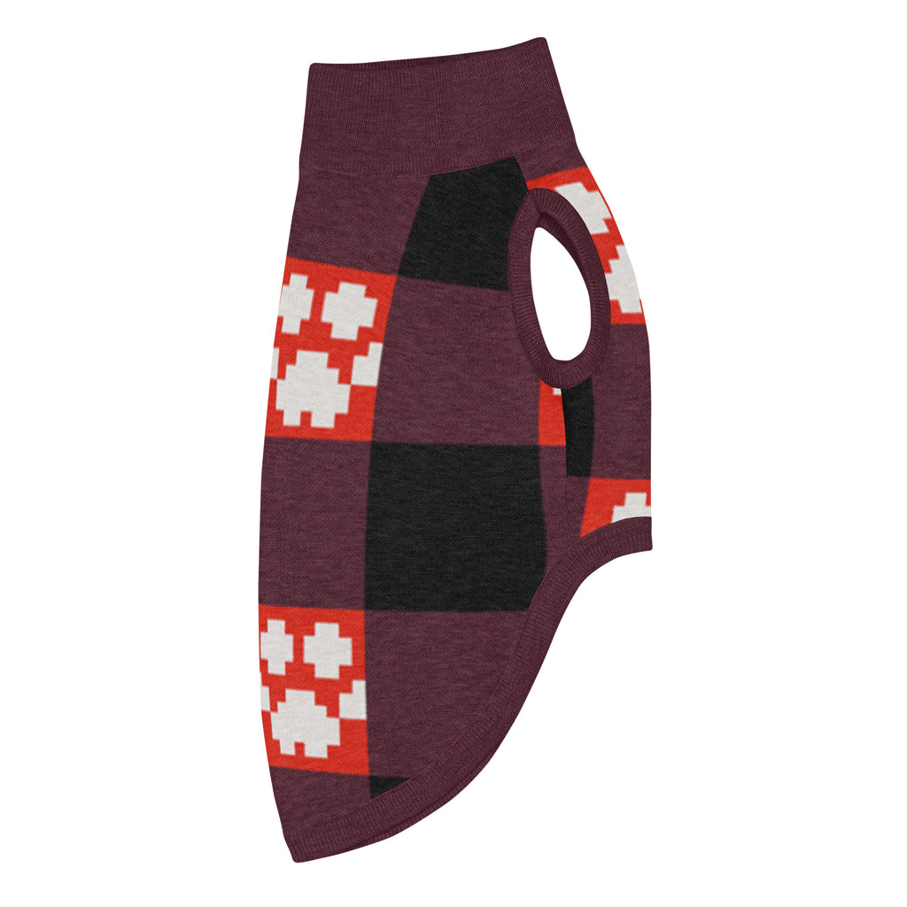 Red Buffalo Plaid Paws Knitted Dog Sweater – size S, right side