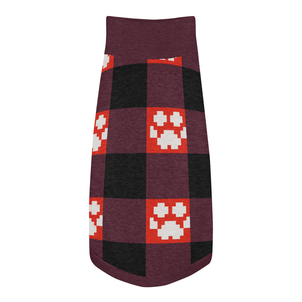 Red Buffalo Plaid Paws Knitted Dog Sweater – size XL, top view