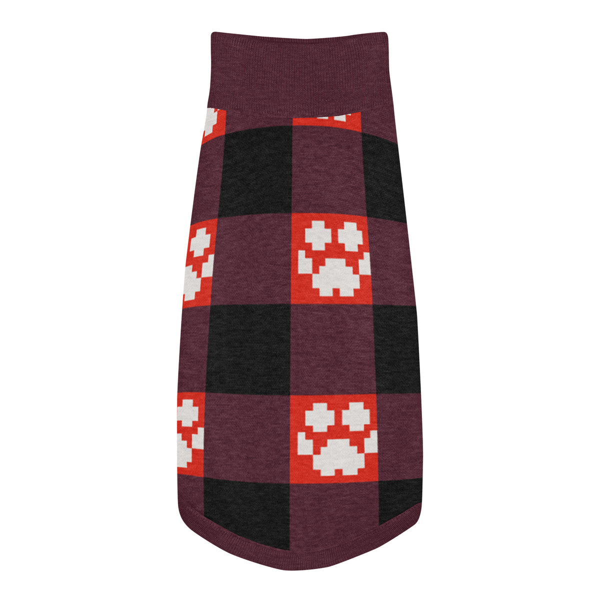 Red Buffalo Plaid Paws Knitted Dog Sweater – size XL, top view