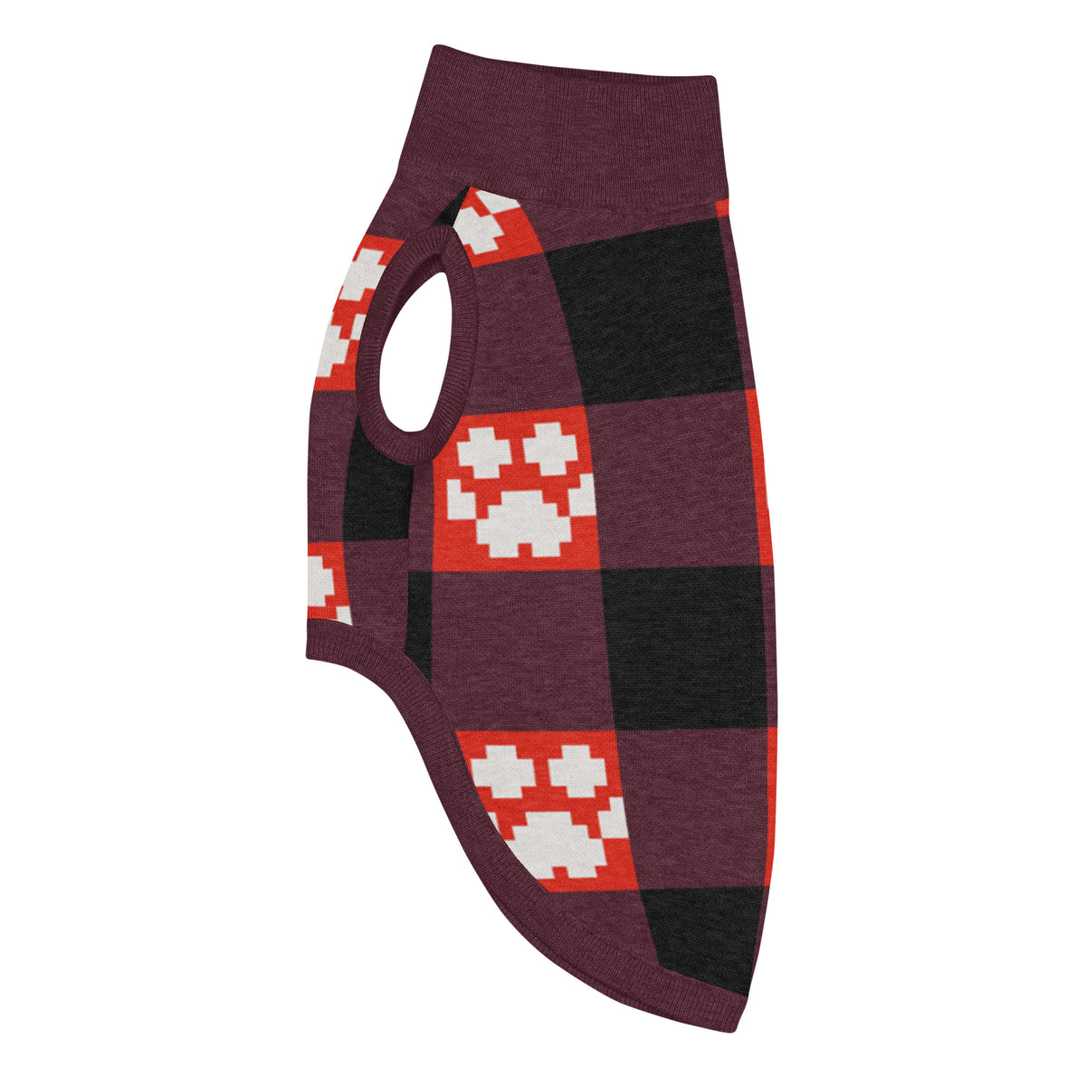 Red Buffalo Plaid Paws Knitted Dog Sweater – size XL, left side