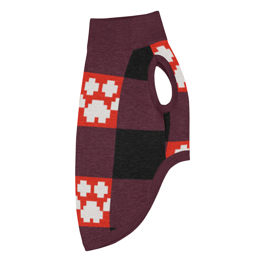 Red Buffalo Plaid Paws Knitted Dog Sweater – size XS, right side