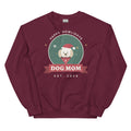 Dog Mom Holiday Crewneck Sweatshirt – maroon, front with Santa pup badge