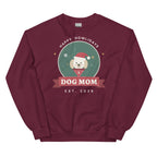 Dog Mom Holiday Crewneck Sweatshirt – maroon, front with Santa pup badge